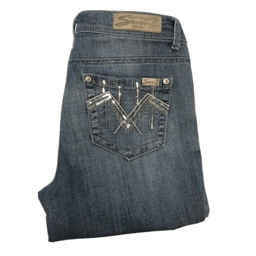 Seven7 Denim Jeans Slim Straight with Embellished Sequin‎ Back Pockets Size 8